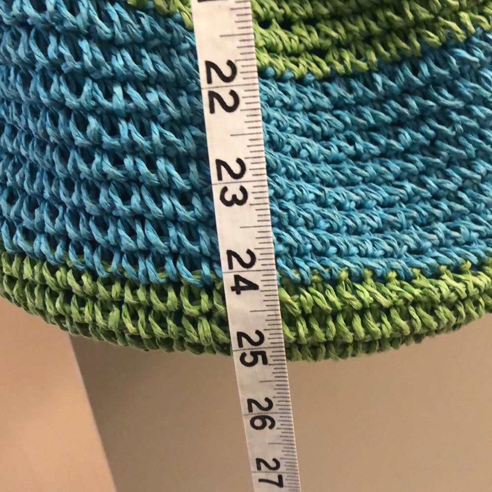 Straw handbag. Blue and green striped - Picture 3 of 8